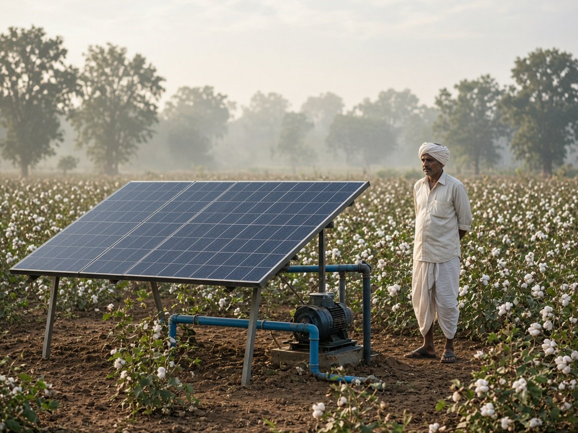 Solar pump installation on a farm in Akola district