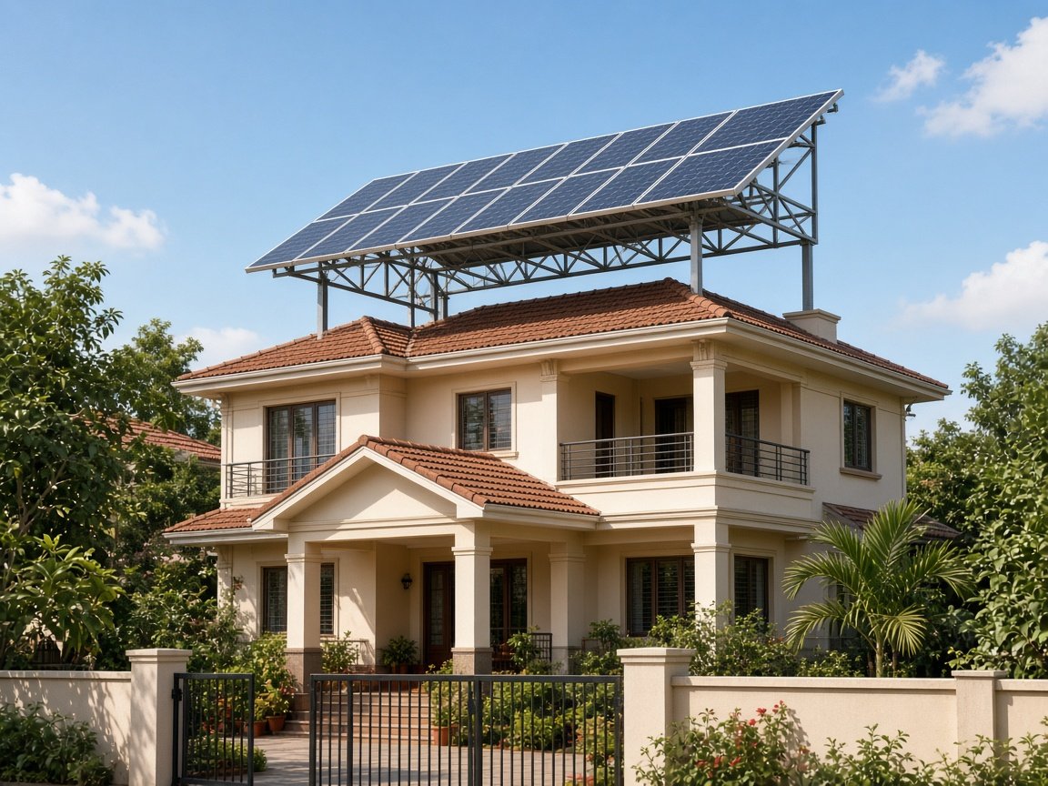 Home with rooftop solar panels